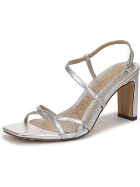 Women's Elegant Silver Buckle Heeled Sandals 3 Inches Block Heels Formal Shoes